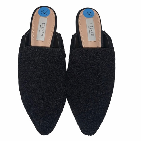 Steve Madden size 7.5 black boucle’ slip on mules - Picture 3 of 12